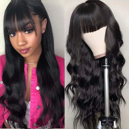 Body Wave Bangs Human Hair Wig