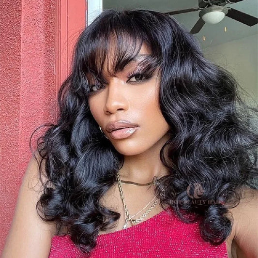 Body Wave Bangs Human Hair Wig